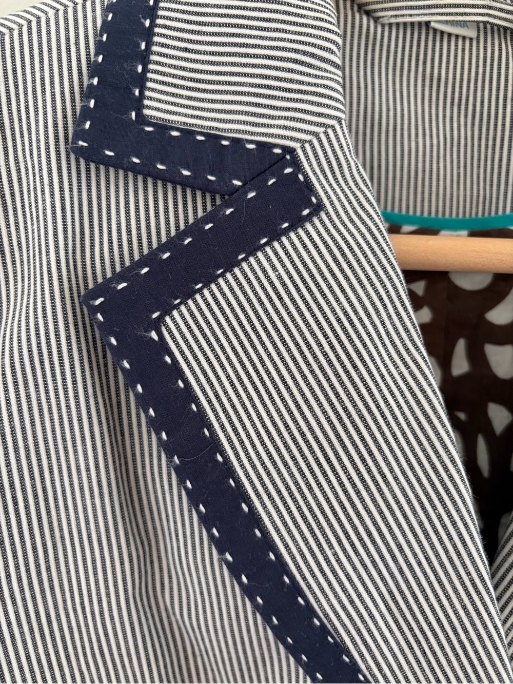 Boden Pinestriped Blue Blazer with Navy Trim, US 8 - Picture 4 of 13